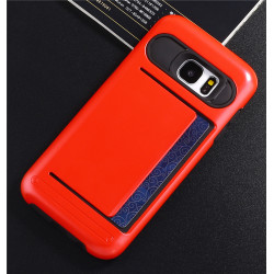 Samsung Galaxy S7 Edge Card Slots Hybrid Case (Red)